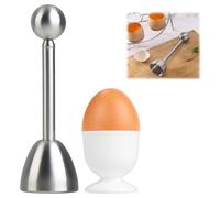 Egg Cracker Topper, Stainless Steel Soft Hard Boiled Eggs Shell Cutter with Ceramic Egg Holder Remover Eggs Cutter Peeler Kitchen Tool for Soft-Boiled Eggs and Egg Crackers Eggshell Opener