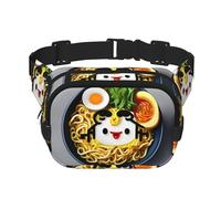Egg Cup Noodle Ramen Print Square Double Layer bag Waist Bag Trendy Pack Travel Bag with Adjustable Bel, Black, One Size