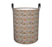 Egg Cup Noodle Ramen Printing Clothes Basket With Handles Circular Shape Great Halloween Perfect For Toys Car Laundry