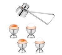 Egg Cup Set, 4 Pcs Stainless Steel Egg Cups with 1 Egg Opener for Raw Soft Boiled Egg Cups Holder Stand, Egg Topper Opener Cracker Great Size Easter Egg Cup, Breakfast Tray Egg Shell Opener