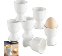Egg Cup Set Made of Porcelain, 6 Egg Cups White Porcelain, Egg Stand Eggshell, 7 x 5.2 cm Egg Cup White Porcelain, for Every Breakfast Table Hard and Soft Boiled Eggs, White