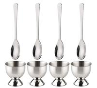 Egg Cup Set of 8 Include 4 Egg Cups 4 Egg Spoons for Soft Boiled Eggs Breakfast (Stainless Steel)