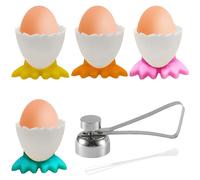 Egg Cups 4Pcs With 1Egg Opener & 1Egg Beater, Funny Cups Set, Novelty Cups Boiled Cutter Holder Chicken Feet for Creative Cutlery for Home Kitchen Decoration(Yellow)