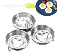 Egg Cups in Poacher, in Poacher, 3 Heart-Shaped and Round Egg Moulds, Non-Stick Egg Cooker with Grid, Pancake Mould with Fried Eggs, Egg Cups for Hob