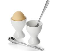 Egg Cups Set for Soft Hard Boiled Eggs Ceramic Egg Cups Stainless Steel Egg Spoons (2 Cup 2 Spoon)