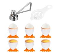 Egg Cutter Topper Set Novelty Egg Cups and Stainless Steel Egg Opener Shell Remover Separator Egg Holder Stand for Raw Soft Hard Boiled Egg 8Pcs