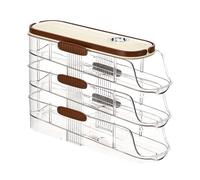 Egg Dispenser For The Fridge - 12.99x6.5x8.46 Inch Max Size, 3-Layers Automatic Scrolling Rack, Handle | Holder Duck Eggs Refrigerator Rolldown 42 Count Capacity Kitchen Pantry Organizer