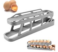 Egg Dispenser Rolling Holder, 2-Tier Egg Holder for Refrigerator, Automatically Rolling Egg Storage Container to Holds 12-14 Eggs for Saving Refrigerator Space (Grey)