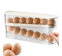 Egg Dispenser with Wheels - Feed Design, Automatic Scrolling Egg Holder for Refrigerator, Clear Stackable Organizer, Container D