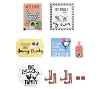 Egg Farm Theme Barnyard Tray Decor Set Wooden Chicken With Eggs Range Sign Barnyard Layered Tray Decor Knot Sculpture (Khaki, One Size)