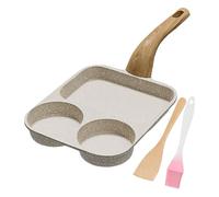 Egg Fryer Pan - 3 Section Nonstick Breakfast Skillet for Bacon and Omelette, Heat-Resistant Handle with Spatula & Brush, Cooking Tool for Stove, Grill, Campfire, 15.35x7.48x3.54 inches
