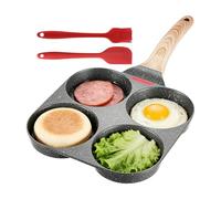 Egg Frying Pan - 18.5 x 38 cm Large Frying Pan for 4 Cups, Non-Stick Cookware with Stone Coating, Multi-Purpose Breakfast Maker with Wooden Handle and Silicone Handle Pancake Hambu