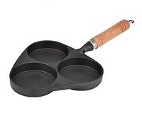 Egg Frying Pan 3 Cups, Aluminum Circle Heart Pan Nonstick Cookware Cast Iron Egg Ring Cooker Kitchen Cooking Tool Baking with Wooden Handle Anti Hot Design for Burgers Bacon