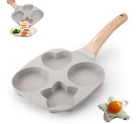 Egg Frying Pan Nonstick Star and Heart, 7.5 Inch 4-Cup Nonstick Egg Frying Pan, Granite Coating, Divided Breakfast Skillet, Anti-Scald Handle, Suitable for Both Induction Cookers and Gas Stoves