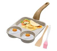 Egg Frying Pan - Pancake Pan with Lid and Spatula, Nonstick 3 Section Fried Egg Pans, Aluminium Alloy Cooker | Heat-Resistant Handle Skillet for Omelette Bacon Meal Preparation Cooking for Breakfast
