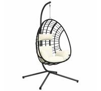 Egg Hanging Chair with Stand Hanging Basket Rattan Steel vidaXL