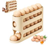 Egg Holder for Fridge, 2026 New Auto Rolling Egg Dispenser Organizer for Refrigerator, Space-Saving 4 Tiers Fridge Egg Rack Storage Box Container Holds up to 30 Eggs Beige