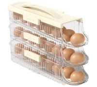 Egg Holder for Fridge Egg Dispenser for Refrigerator 3 Tiers Stackable Egg Dispenser Automatic Rolling Egg Rack Clear Egg Container Holds up to 48 Eggs Fridge Organizers and Storage with Lid,