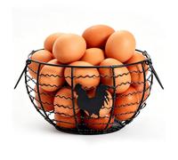 Egg Holder Storage Basket, Rustic Metal Wire Egg Storage Basket for Countertop Kitchen, Black Iron Farmhouse Style Chicken Egg Holder, Rustic Rooster Kitchen Decor Gift