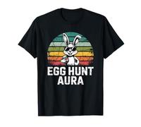 Egg Hunt Aura Funny Easter Bunny Retro Sunset Gen Z Teens T-Shirt