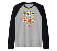 Egg Hunt Squad Football Bold Graphic Football Bunny Eggs Raglan Baseball Tee