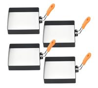 Egg Molds 4Pcs 4 Inch Safe Stainless Steel Square Egg Molds Non-Stick Omelet Ring Pancake Mold Maker with Silicone Handle for Home Kitchen, Color Random