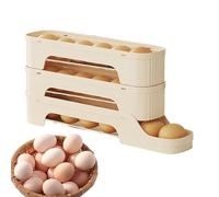 Egg Organizer - Automatic Rolling Storage | Easy-access Rolling Egg Holder With Non-slip Base; Ventilated Fridge Door Storage Rack For Kitchen Organization, Baking Supplies, And Home Refrigerator Use