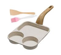 Egg Pan | 15.35x7.48x3.54 inches Heat-Resistant Handle Skillet | 3 Section Non Stick Pancake Pan with Spatula and Brush for Omelette Bacon Meal Preparation Cooking