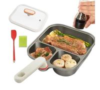 Egg Pan - 3 Compartments Breakfast Skillet | Titanium Frying Pans Nonstick with Lid and Silicone Spatula for Prep Food Preparation Cooking Egg Meal