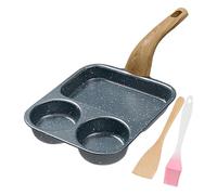 Egg Pan - 3-Section Non-Stick Skillet for Home | Heat-Resistant Handle Frying Pan with Spatula & Brush for Omelette, Bacon, Breakfast, Meal Prep, Cooking, 15.35x7.48x3.54 Inches