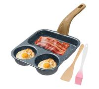 Egg Pan - Non Stick Pancake Pan with Spatula and Brush for Efficient Breakfast Cooking, Heat Resistant Handle, Divided Sections for Eggs, Bacon, and Pancakes, 15.35x7.48x3.54 in