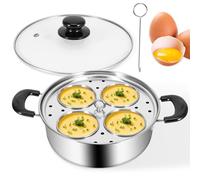 Egg Poacher, 4 Cups Egg Poacher Pan Stainless Steel Egg Poaching Steamer Pan Non Stick Cookware Set for Breakfast Brunch Cooking, Induction Cooktop, Stove Use, Dishwasher Safe