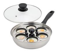 Egg Poacher 6 Cup Nonstick Stainless Steel Egg Poacher Pan with Glass Lid and Handle, Even Heating Poaching Pan for Perfect Poached Eggs at Home Kitchen