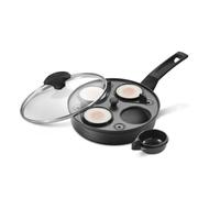 Prestige Egg Poacher Pan - 2 in 1 Poached Egg Maker with 4 Non Stick Egg Poachers Inserts & 20cm Induction Frying Pan with Lid, Stay Cool Handle, Dishwasher Safe Cookware