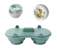 Egg Poacher Microwave Egg Cooker, 2 Cavity Edible Silicone Double Drain Poached Egg Cups, Microwave Egg Poacher Kitchen Cooking Gadgets(Light Blue) (Green)