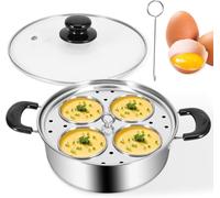 Egg Poacher Pan with 4 Removable Cups, Induction Compatible Poached Egg Maker, Steamer Pot with Glass Lid for Healthy Breakfast and Quick Meals