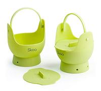 Egg Poacher - Skoo Silicone Egg Poaching Cups + Lids - Egg Cooker Set - Perfect Poached Egg Maker - For Stove Top, Microwave and Instant Pot - Pack of 2 - Green