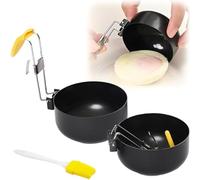 Egg Poaching Pan, 2 Pcs Egg Poacher & 1 Brush Set, Stainless Steel Poached Maker with Foldable Anti-Scald Handle & Oil Brush, Hanging Egg Cooker Rings for Perfect Eggs, Breakfast & Kitchen Use