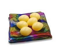 Egg Production Magic Trick Set - Colorful Cloth with Hidden Gimmick for Comedy Stage Acts, Includes Fake Eggs, 37x37cm