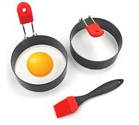 Egg Ring 2-Pack Stainless Steel Egg Rings with Anti-Scald Folding Handle with an Oil Brush Non Stick Coating Suitable for Egg Frying,Shaping,Pancakes,Mini Burger