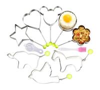 Egg Ring Mould - 8 Shaped Moulds Kitchen Accessory with Brush, Stainless Steel Egg Rings for Breakfast Hamburger Sandwich Pancake