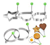 Egg Ring Non Stick 5 Pieces, Stainless Steel Egg Ring Molds 3.7-4.1 in, Love Heart Star Flowers Egg Cooking Rings, Frying Pancake Mcmuffins