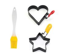 Egg Ring Pack of 2 Stainless Steel Egg Rings Star and Heart Shapes with Anti-Scald Folding Handle with an Oil Brush Non Stick Coating Suitable for Egg Frying Shaping Pancakes Mini Burgers