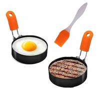 Egg Ring, Stainless Steel Egg Ring Molds with Anti-Scald Handle and Oil Brush Non Stick Circles for Fried Egg McMuffin Sandwiches Frying, Breakfast Household Kitchen Cooking Tool Omelette