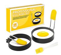 Egg Ring, Stainless Steel Egg Rings, with Anti-scald Handle with an Oil Brush for Fried Egg Sandwiches, Frying or Shaping Eggs Shaper Molds, Household Kitchen Mold Tool, 2 Pack + Oil Brush (Round)