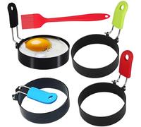 Egg Rings for Frying, 4 Pack Non Stick Egg Rings,Stainless Steel Frying Egg Ring Mold with Anti-Scald Folding Handle and an Oil Brush, Egg Circles for Fried Eggs Pancake Mini Burger Patty