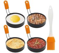 Egg Rings for Frying, 4Pcs Fried Egg Rings Egg Poachers Pancake Mould Poached Egg Moulds Fried Egg Mould Scantproof Egg Frying Rings Non Stick Egg Moulds with Oil Brush for Fried Egg