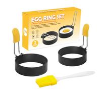 Egg Rings for Frying Non Stick Fried Egg Ring 2 Pack Poached Egg Maker with Oil Brush, Fried Egg Mould, Pancakes, Mcmuffin, Omelette, Shaping, Burger
