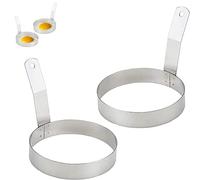 Egg Rings for Frying or Poaching Eggs - Omelettes and Mini Pancakes - Stainless Steel Metal - Fried Egg Poachers Cooking Tool for Home & Kitchen Mould (2 x Round Shape Egg Rings)