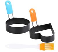 Egg Rings for Frying Stainless Steel Fried Egg Ring Non Stick Egg Frying Rings Fried Egg Mould with Anti-Scald Folding Handle with Oil Brush for Egg Frying Shaping Pancakes Mini Burger 2 Pcs
